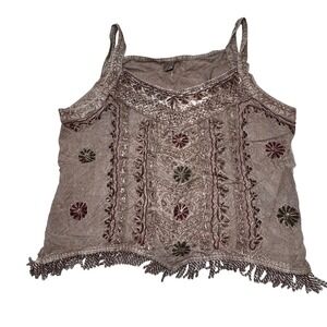 Shoreline‎ Boho Embroidered Beaded Fringe Tank Top India One Size